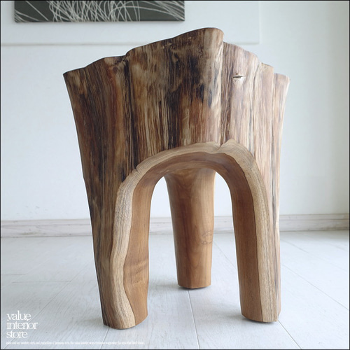 無垢材 プリミティブスツール チーク無垢材 削り出しスツールFour イス プリミティブチェア