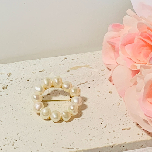 バロックパールブローチ 淡水パールバロック サークルブローチ 6〜8mm