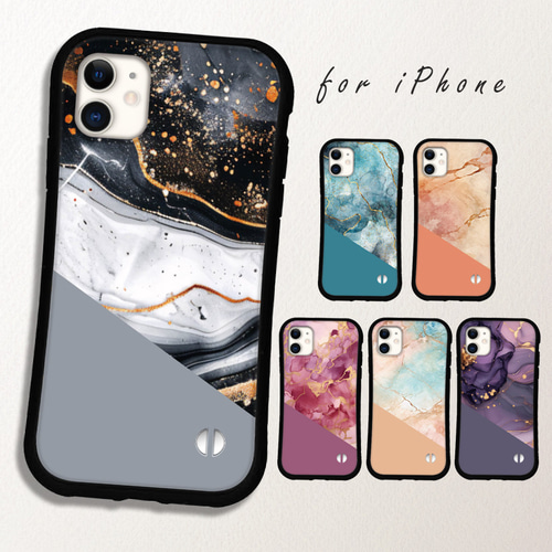 スマホケース 抗菌 iface型 バイカラー 大理石 iPhone16e 15 14 13 12