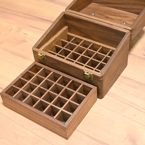 ウォールナットのアロマオイル専用キャリーボックス2段