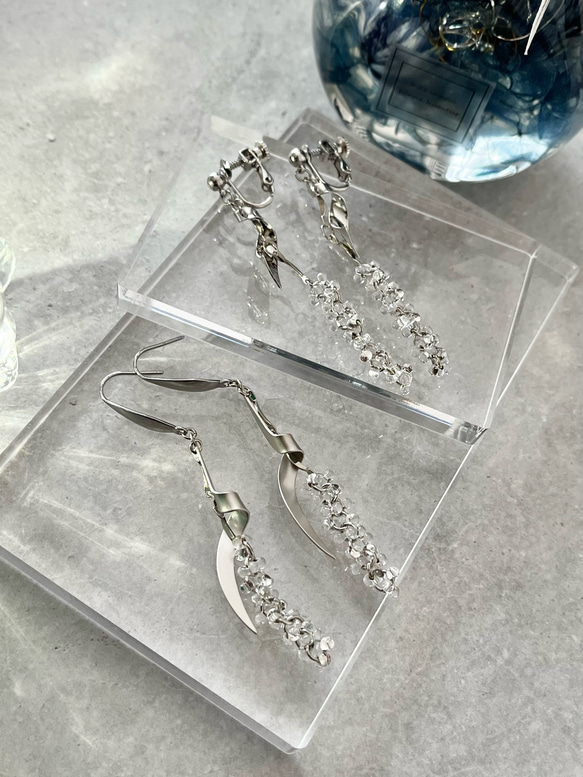 シルバースパイラル＊イヤリングorピアス(マットシルバー・シルバー 