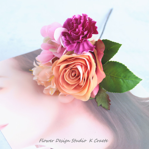 ピーチオレンジの薔薇とカーネーションの花束風のフローレス