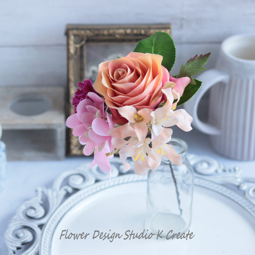 ピーチオレンジの薔薇とカーネーションの花束風のフローレス