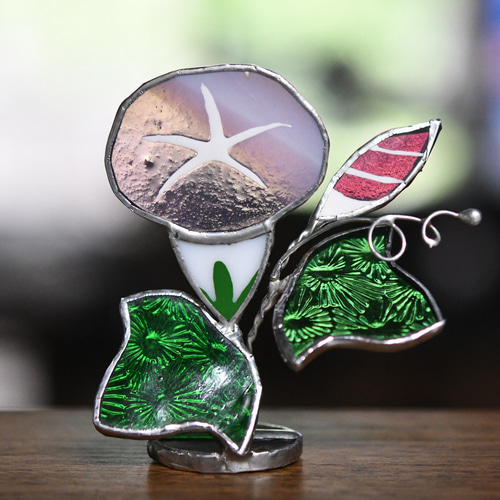 【超ポイントバック祭】 ステンドグラス 朝顔 もえ その他インテリア雑貨 小さ目なピンク 工芸品