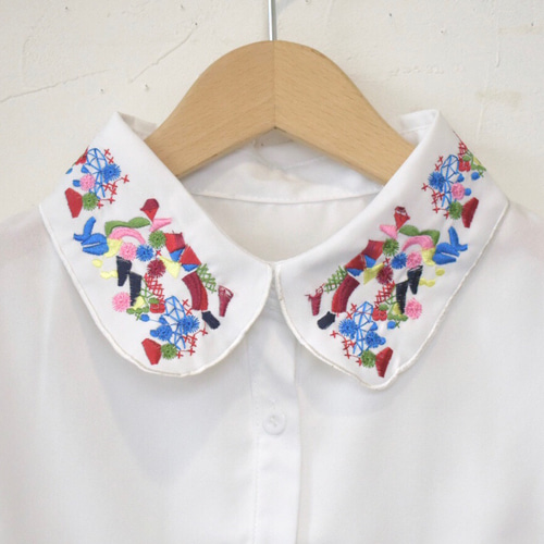 送料無料）カラフル幾何学模様刺繍の付け襟【No.1081】 （白） その他