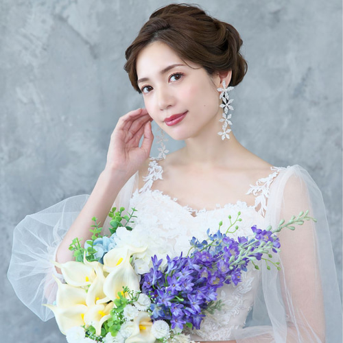 4連パールフラワーイヤリング/ピアスPE-17|花嫁 結婚式 ウエディング