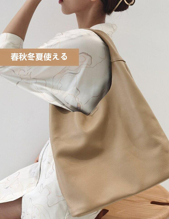 「シンプルが快適！」•牛革トートバッグ•本革ハンドバッグ 2枚目の画像