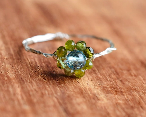 スイスブルートパーズ ,トルマリン グリーングラデーション, フラワー