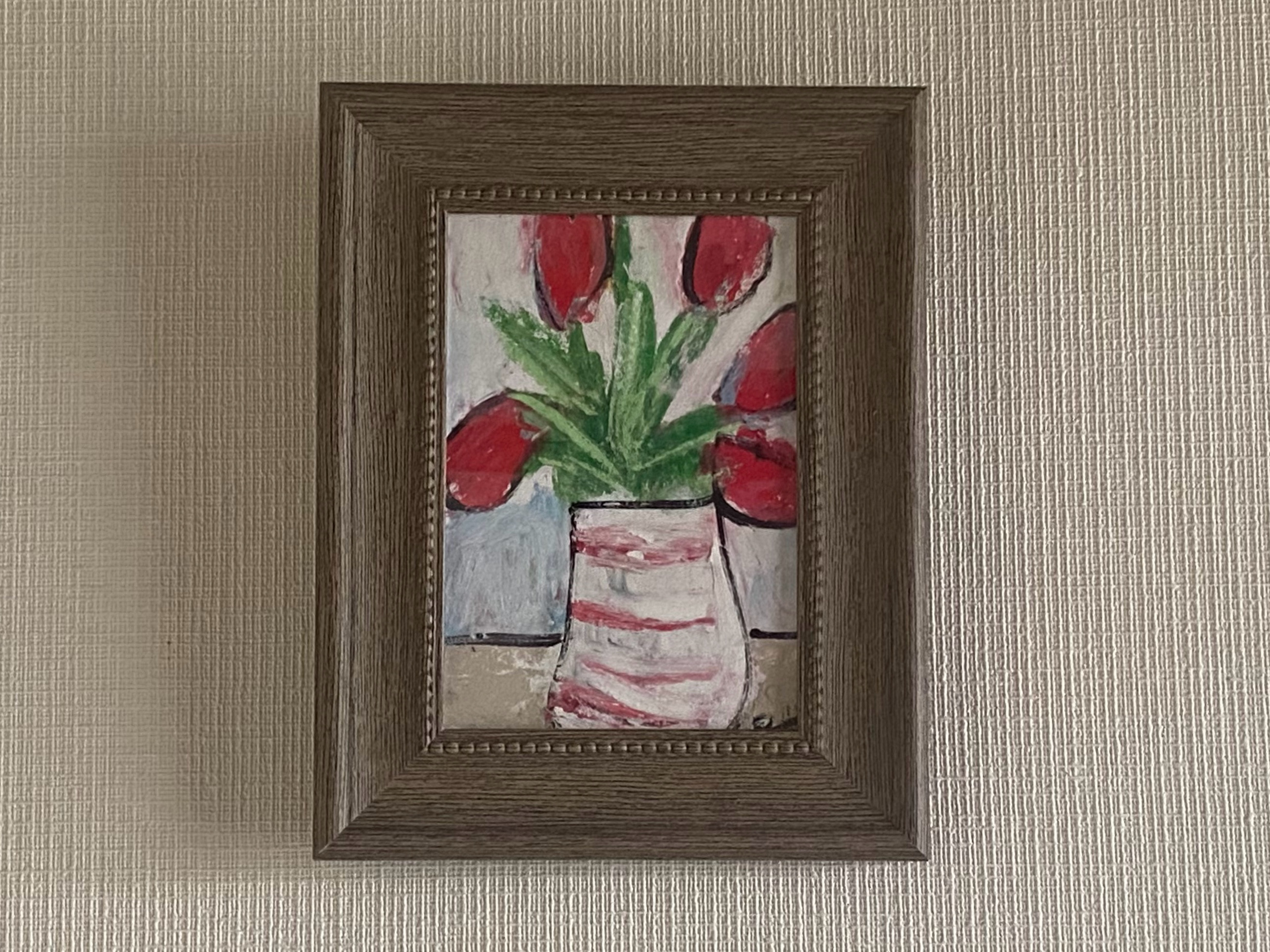 油絵花アンティークヴィンテージ油彩インテリア額縁原画一点物作家