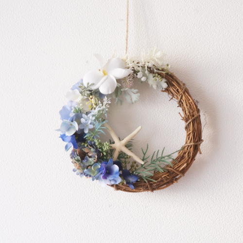 Creema限定】海の中のサマーリース〜プルメリアとヒトデ〜 リース