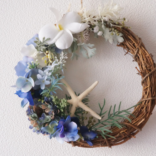 Creema限定】海の中のサマーリース〜プルメリアとヒトデ〜 リース