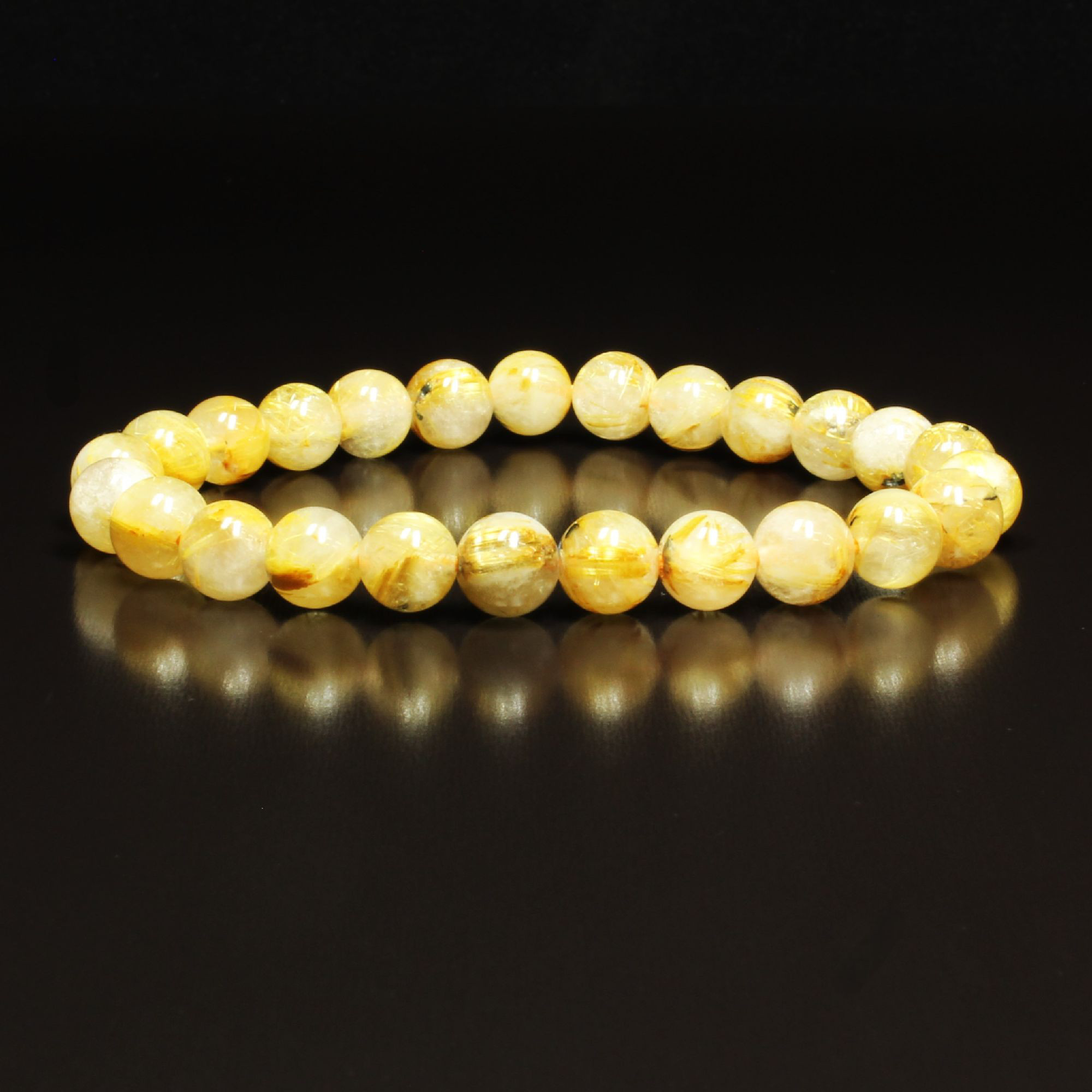 【お買い得】7mm お試し価格 一点物 太陽放射ルチル ブレスレット １３ｇ ＯＴＨＲ７０ 金針水晶 お守り効果