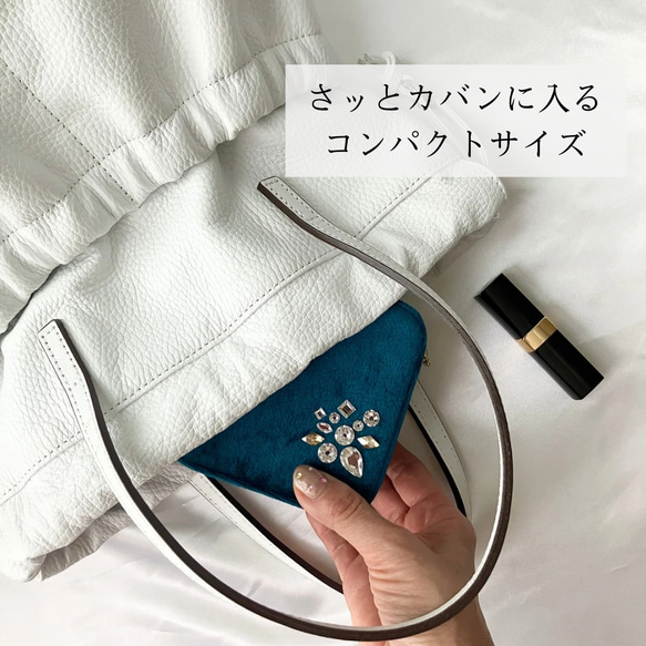 　ジュエリーボックス　おすすめ　持ち運び　小さい　携帯用　おしゃれ　可愛い　ギフト　ブルー　アクセサリー　ベロア 8枚目の画像