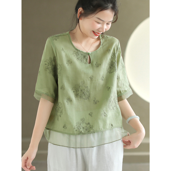 ブラウス 麻 シャツ レディース ブラウス 刺繡 花柄 リネン 夏