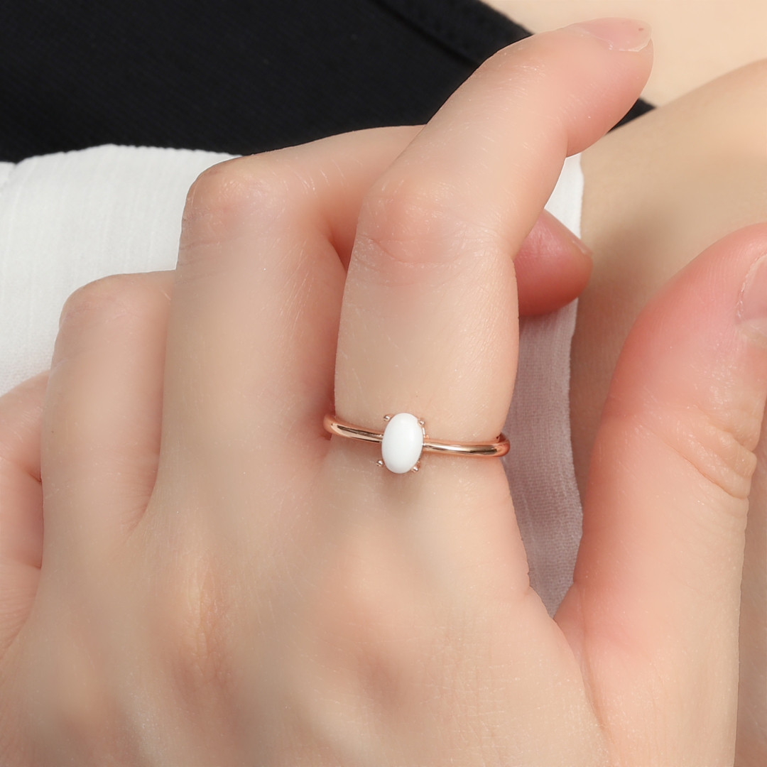 ホワイトオニキスの一粒リング◇ピンクゴールド【silver925】フリーサイズ◇天然石◇白◇ホワイトアゲート◇MAY.K