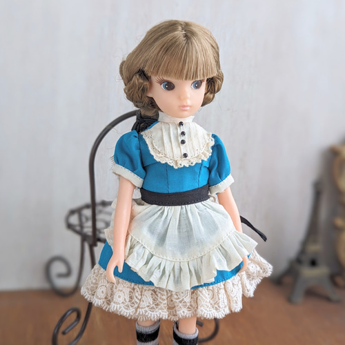 1118【復刻版初代リカちゃん】ブルーの丸襟ワンピース※リカ