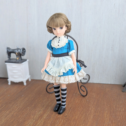 1118【復刻版初代リカちゃん】ブルーの丸襟ワンピース※リカ