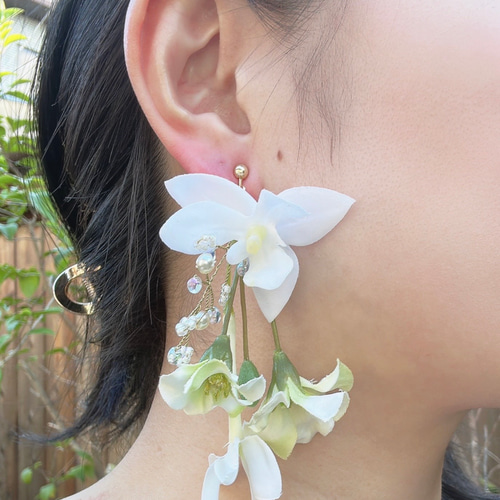 胡蝶蘭のイヤーカフ、ピアス