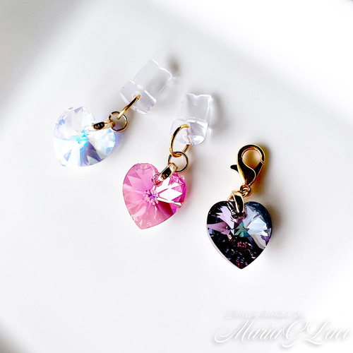 イニシャル♡キラキラ天然ホワイトシェル✨ラメドロップハートチャーム♡iPhone MariaGLace】ハートチャーム 1.4cm ライトニングキャップ