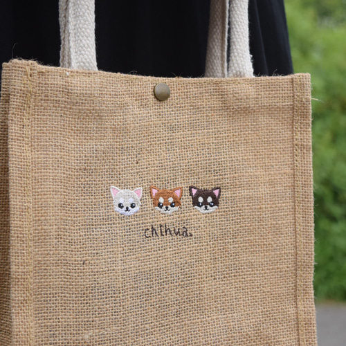犬が選べる！刺繍ジュートバッグ 《ミニ》 ショルダー 2way 柴犬
