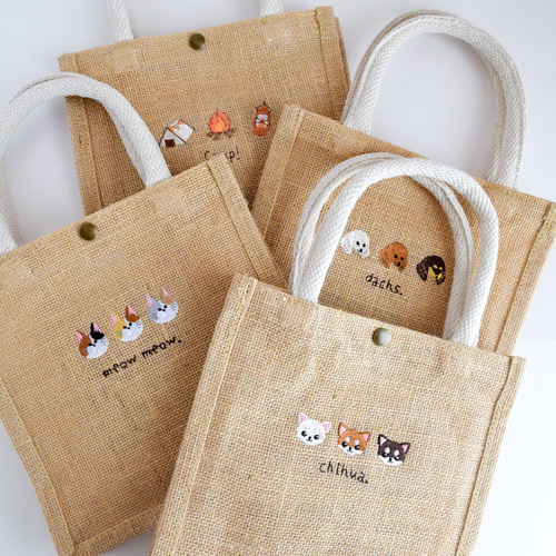 犬が選べる！刺繍ジュートバッグ 《ミニ》 ショルダー 2way 柴犬