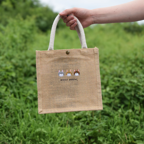猫が選べる！刺繍ジュートバッグ 《ミニ》 ショルダー 2way ねこ