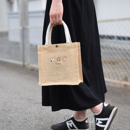 Camp!!刺繍ジュートバッグ 《ミニ》 ショルダー 2way キャンプ
