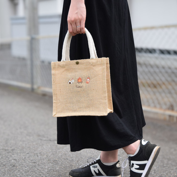 Camp!!刺繍ジュートバッグ 《ミニ》 ショルダー 2way キャンプ