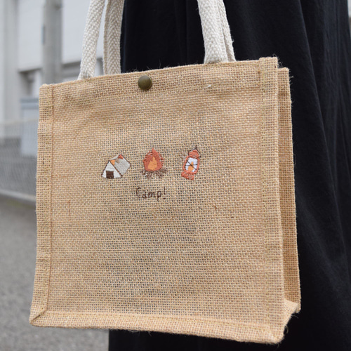 Camp!!刺繍ジュートバッグ 《ミニ》 ショルダー 2way キャンプ