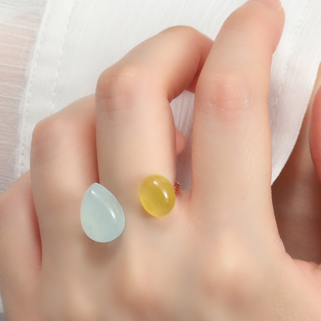 【再販】～レモンソーダ～カルセドニー天然石フォークリング《ピンクゴールド》【サージカルステンレス】アレルギー対応約13号