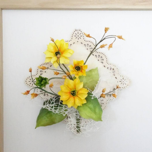 パンフラワー/パン粘土/粘土の花】姫ひまわり/麦 の爽やか可愛い壁掛け