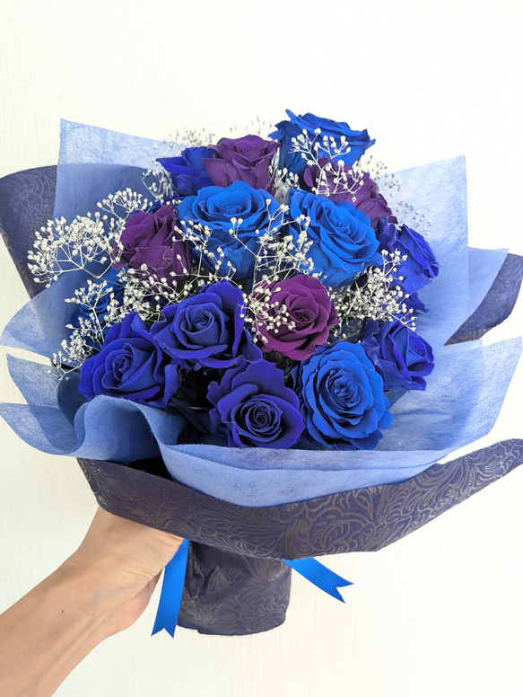 プリザーブドフラワー／青い薔薇と紫の薔薇／美しい奇跡の祝福花束