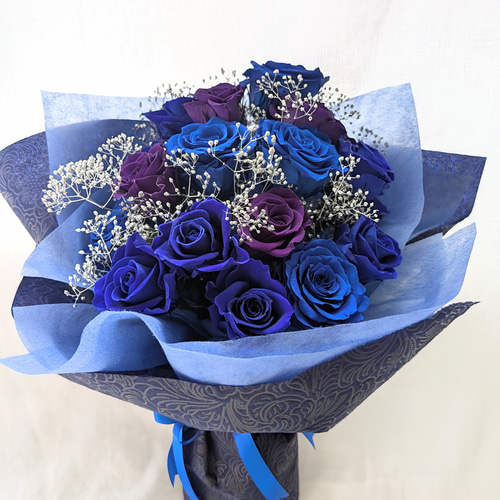 プリザーブドフラワー／青い薔薇と紫の薔薇／美しい奇跡の祝福花束