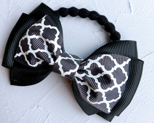 ヘアゴム☆モロッカン柄ヘアリボン☆グリーン&パープル 64 ヘアゴム