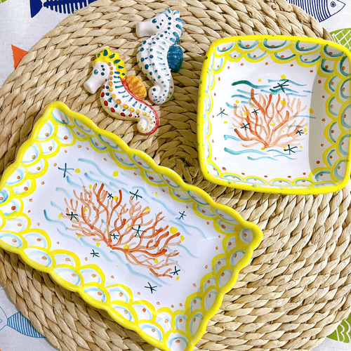 マヨルカ焼き　スペイン　ハンドペイント　壁掛けプレート マヨルカ焼き スペイン ハンドペイント 壁掛けプレート 海を感じる