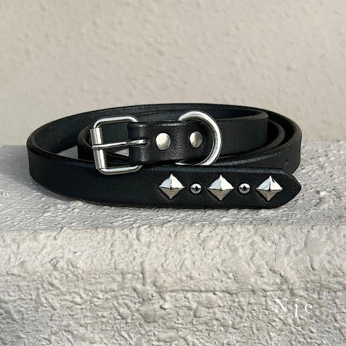 スタッズベルト　レザーベルト　ナローベルト 【Nje】 Nje エンド スタッズ ベルト メンズ レディース 垂らす 細ベルト