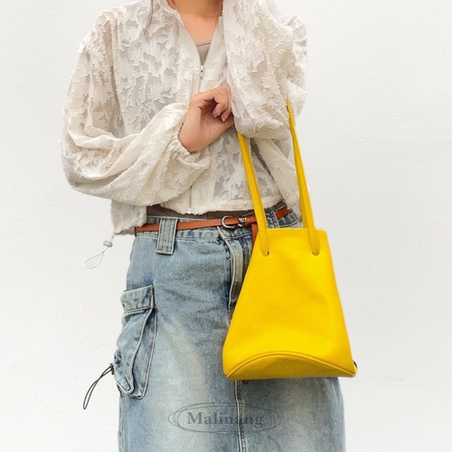 本革巾着トートバッグ〜イエロー〜 トートバッグ Malinang 通販