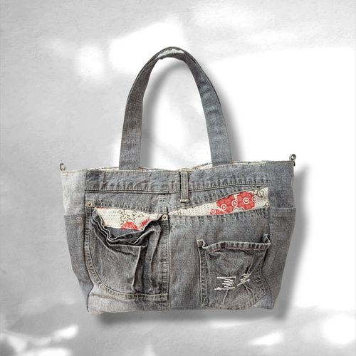 デニムリメイク☆2wayトートバッグ トートバッグ デニムりめいく屋*Re  