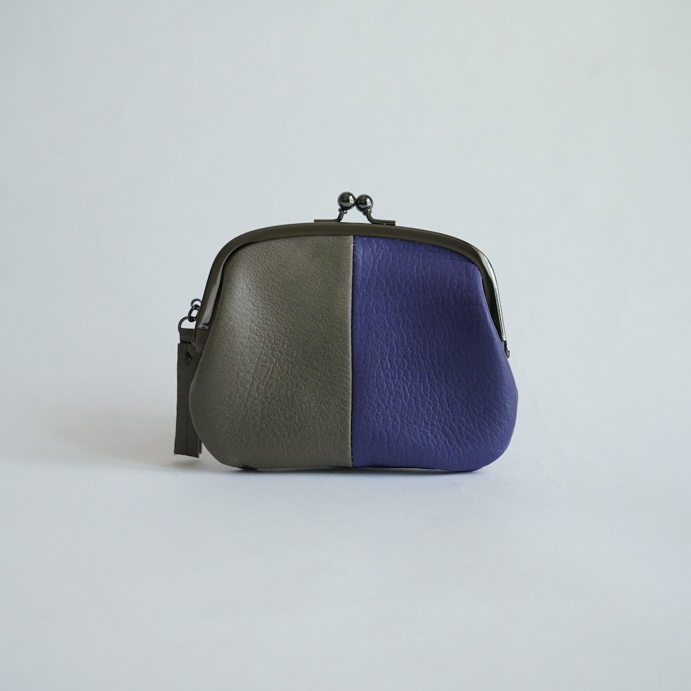 おさつ２つ折り　がま口財布／グレー×パープル