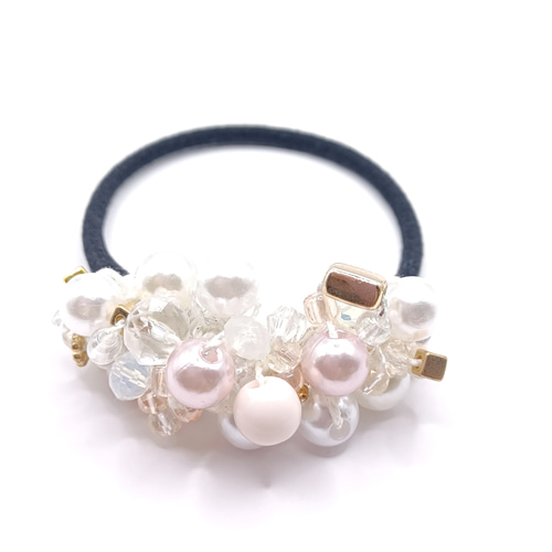 ジャラジャラヘアゴム  ボリュームパープルピンク じゃらじゃらビーズヘアゴム(ﾋﾟﾝｸﾐｯｸｽ) ヘアゴム たけのこハンド