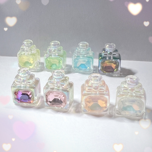 4個】香水瓶型 最高級UVメッキ オーロラアクリルビーズ 縦穴貫通