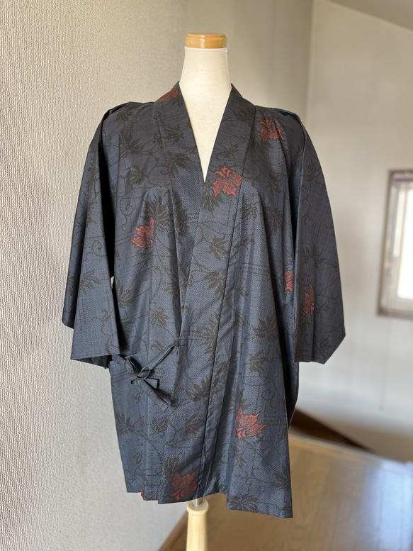 着物リメイク 藍泥大島紬 作務衣 現品限り 男女兼用可能 お洒落