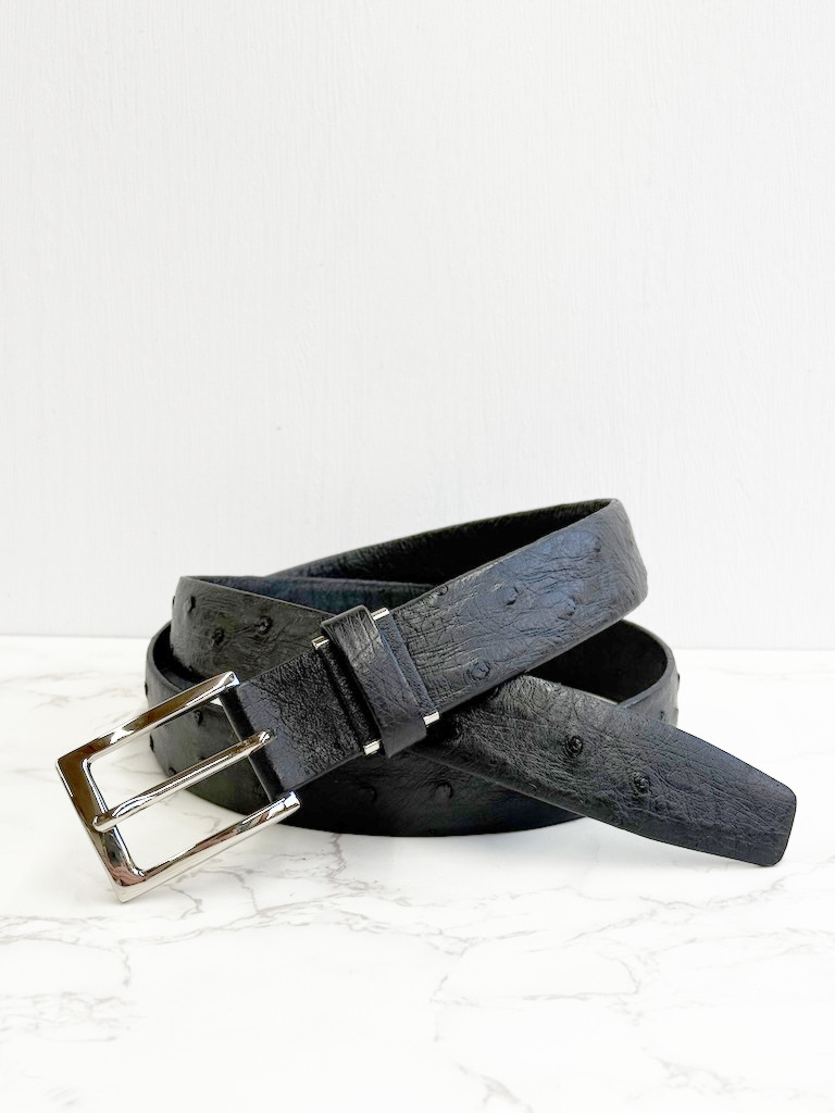 日本製　クライン・カルー　オーストリッチ　３０㎜巾　ベルト　肚無双　フリーサイズ　エキゾチックレザー