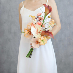 No.2165　ウェディングブーケ　造花ブーケ　前撮り　結婚式　オレンジ No.2165 ウェディングブーケ 造花ブーケ 前撮り 結婚式 オレンジ