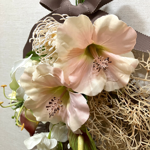夏花 ナチュラルカラーのスワッグ 28×42 ハイビスカス creema