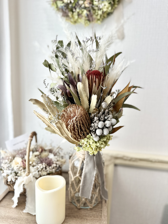 ∞*様 バンクシアとキングプロテアの吊り下げスワッグ バンクシアと