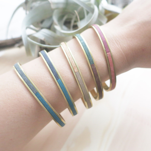 ビーズブレスレットA【キャメル】ネイティブ柄 革 レザー バックル  