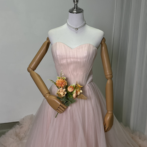 送料無料！カラードレス フレアスカート 薄ピンク ラッフルフリル  