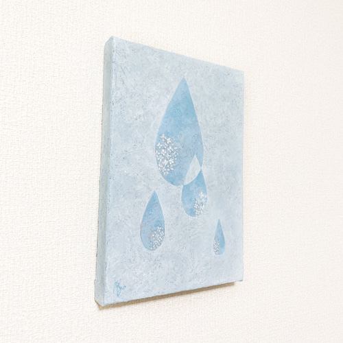 原画 油絵 雫の花 雨と紫陽花のアート 抽象画 SM/サムホール ミルキー