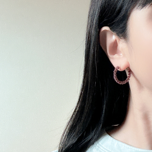 ブルーレースゲートとガーネットのフープピアス│14kgf│2WAY  